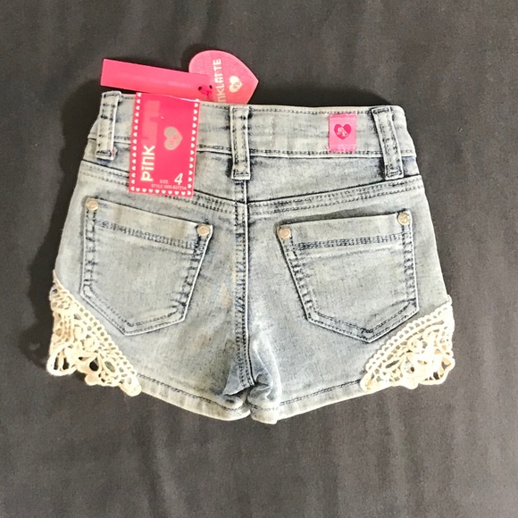Girls Denim Shorts w/Lace Accent. Adjustable Waist - Picture 3 of 11